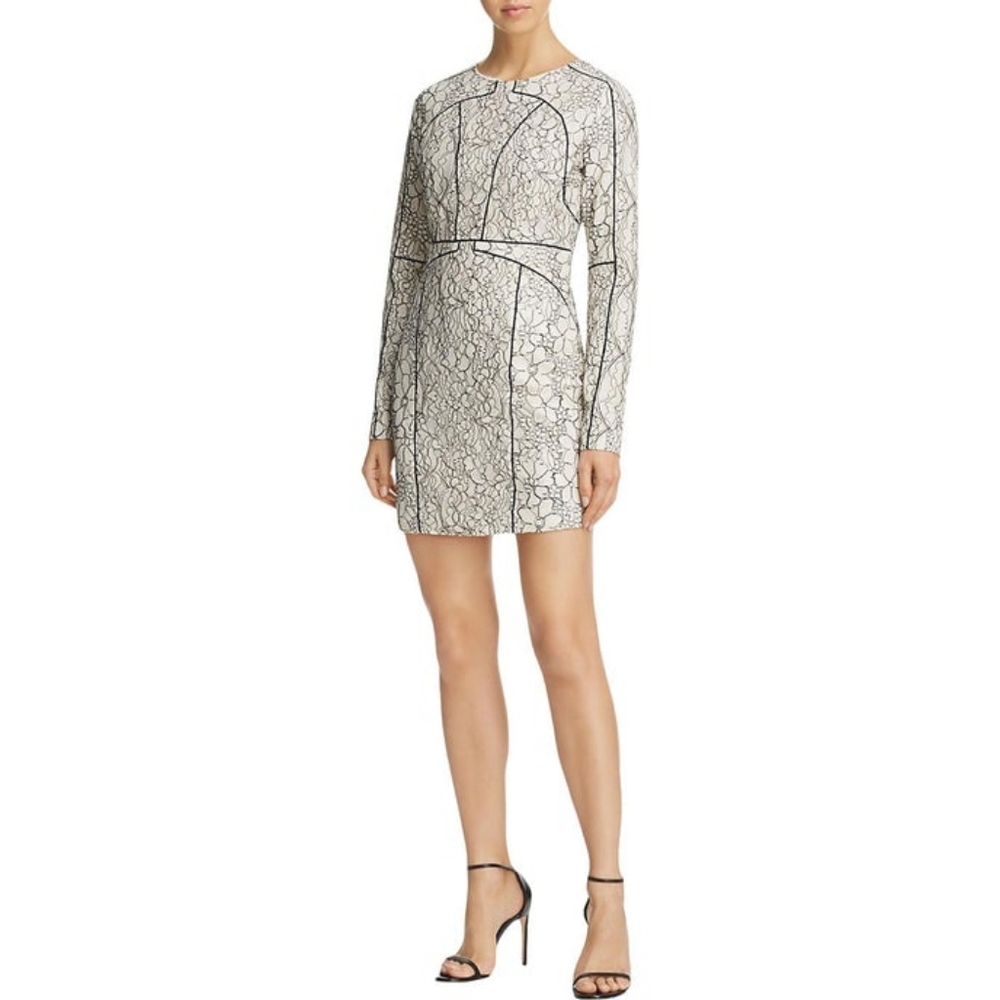 AQUAPIPED FLORAL LACE LONG SLEEVE MINI DRESS